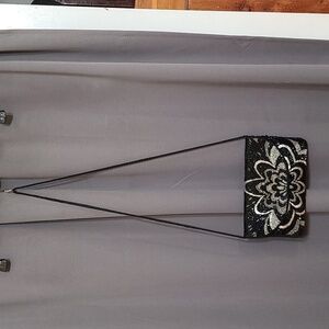 Beaded Crossbody Evening Bag Purse Black Silver Magnetic Snap 9x6" Beautiful EUC